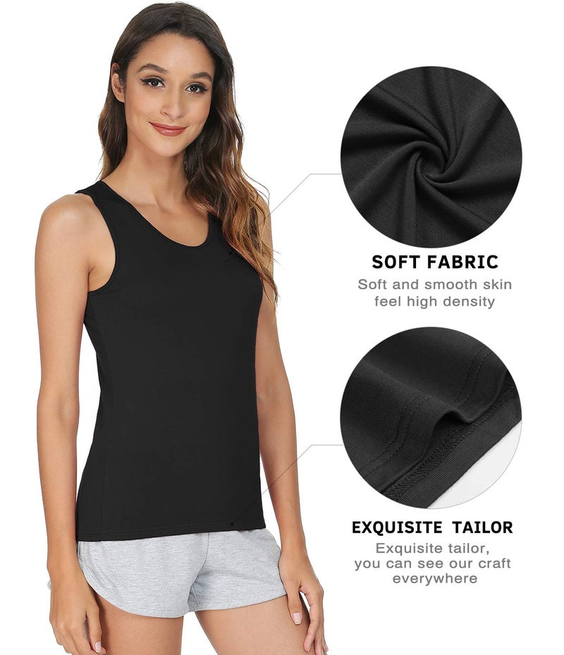 Vislivin Tank Tops for Woman Sleeveless Basic Undershirt Layering Tanks Black/Black/Black M - Image 2
